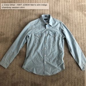 NWT JCREW Men’s slim indigo chambray western shirt